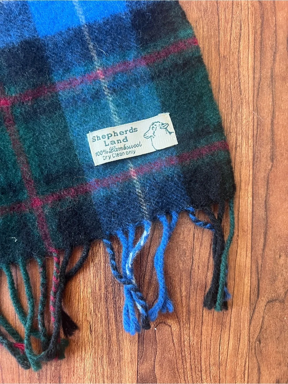 Shepherds Land 100% Lambswool Plaid Tartan Scarf Blue Green